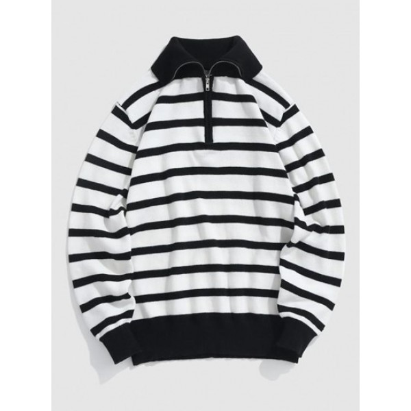 Half Zip Stripes Colorblock Sweater