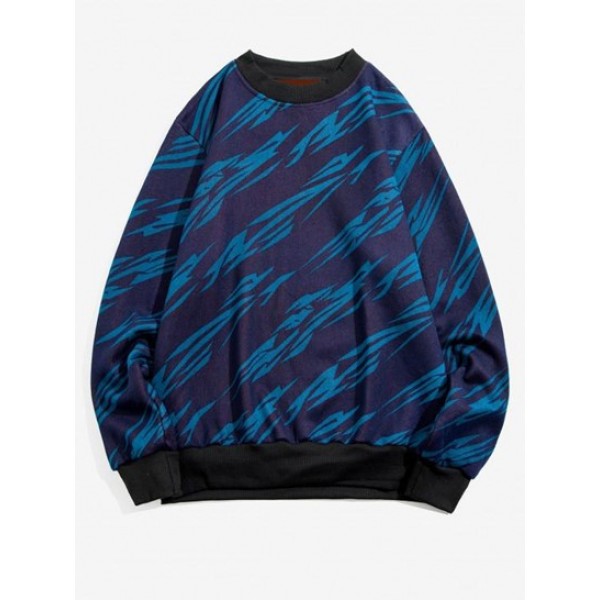 Stripes Print Rib-knit Trim Fleece Y2K Aesthetic Sweater