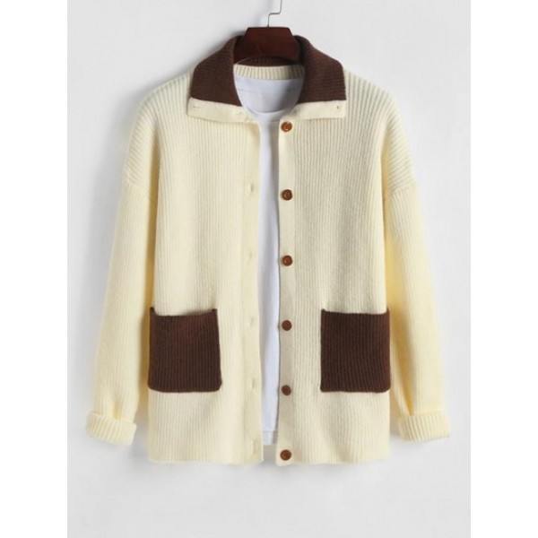 Color Spliced Button Front Cardigan