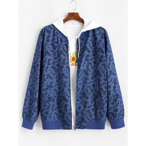 Floral Allover Print Zip Up Jacket