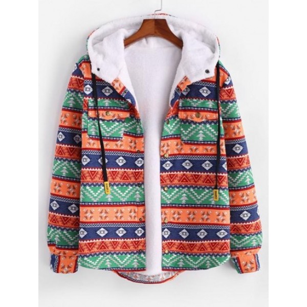 Tribal Ethnic Aztec Printed Fluffy Lined...