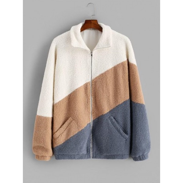 Color Blocking Panel Raglan Sleeve Zip T...