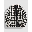 Rhombus Pattern Zip Up Fluffy ...