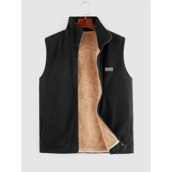 Letter Patched Fleece Vest