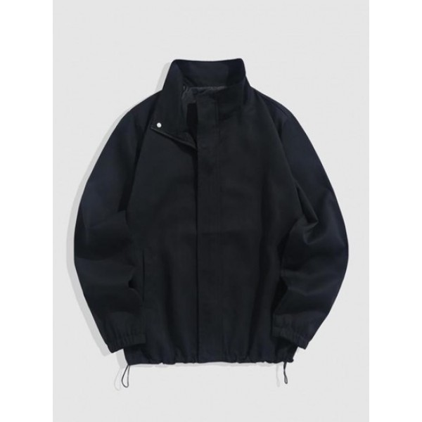 Drawstring Hem Slant Pockets Jacket