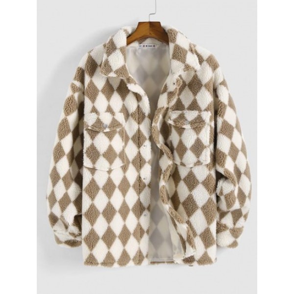 Rhombus Pattern Fluffy Faux Shearling Sh...