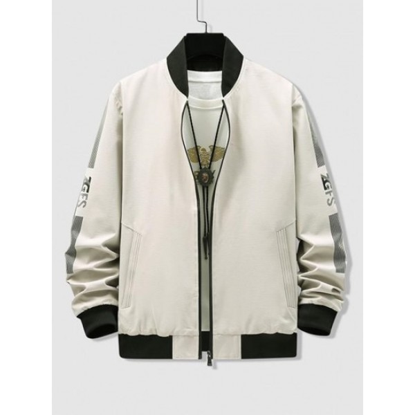 Graphic Slant Pockets Bomber Jacket