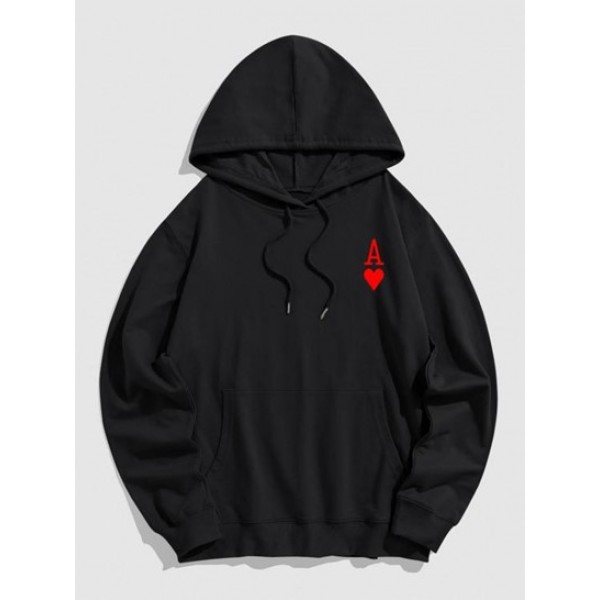 The Ace Of Hearts Playing Card Print Streetwear Pullover Hoodie