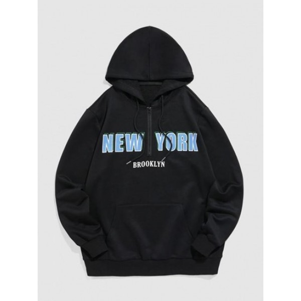 Letter NEW YORK Pattern Half Zip Pullove...