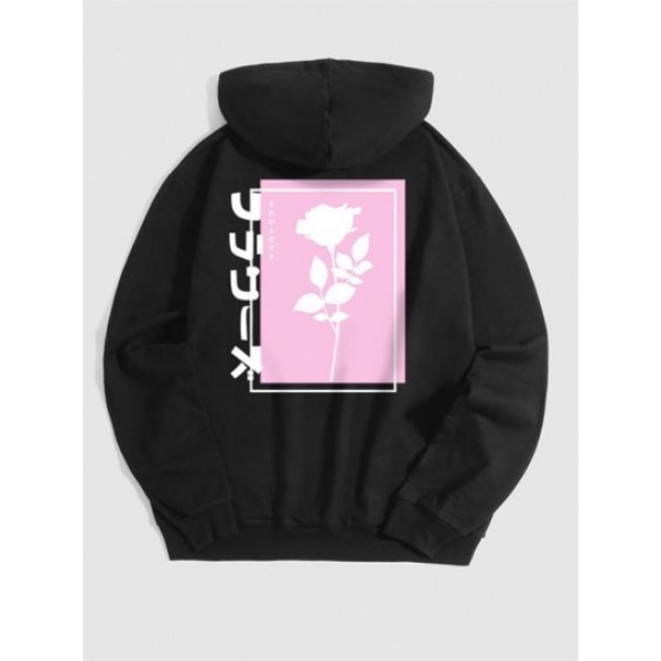 Japanese Characters Rose Print Hoodie