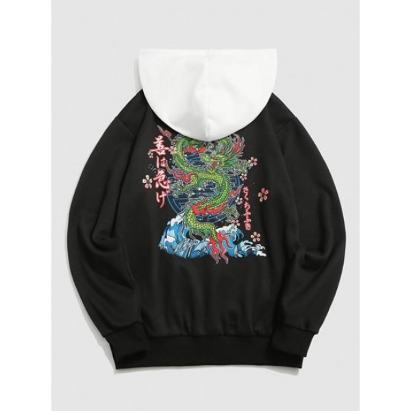 Sea Waves Dragon Floral Print Fleece-lin...