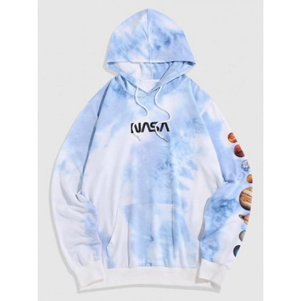 Streetwear Solar System Tie Dye Print Drawstring Hoodie