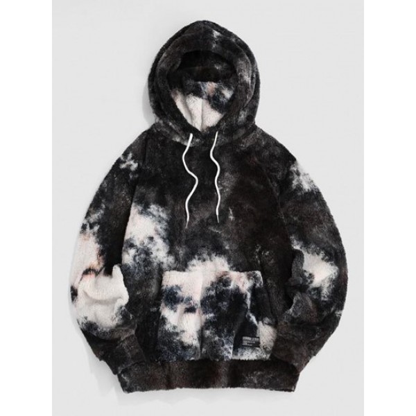 Streetwear Front Pocket Tie Dye Fluffy H...