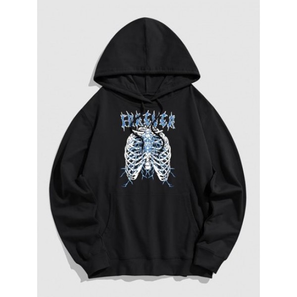 Y2K Aesthetic Halloween Bone Lightning Pattern Pullover Hoodie