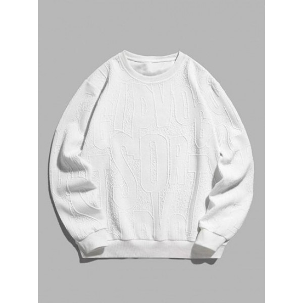 Letter Jacquard Weave Pullover Sweatshir...