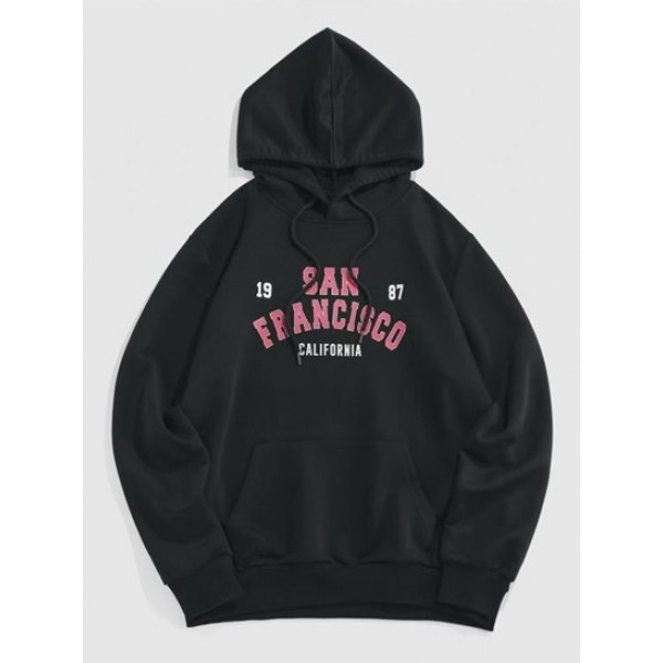 Streetwear Letters Print Pocket Vintage Graphic Hoodie