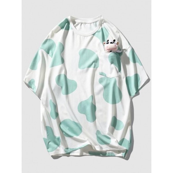 Cow Print Cute Pocket T-shirt With Doll ...