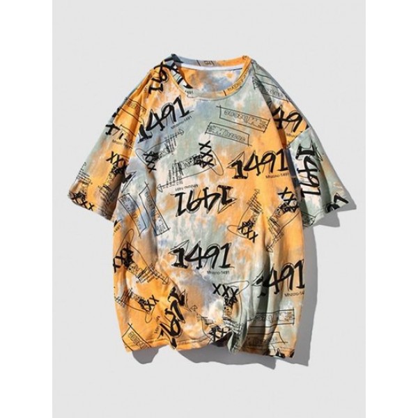 Tie-dye Number Printed Casual T-shirt