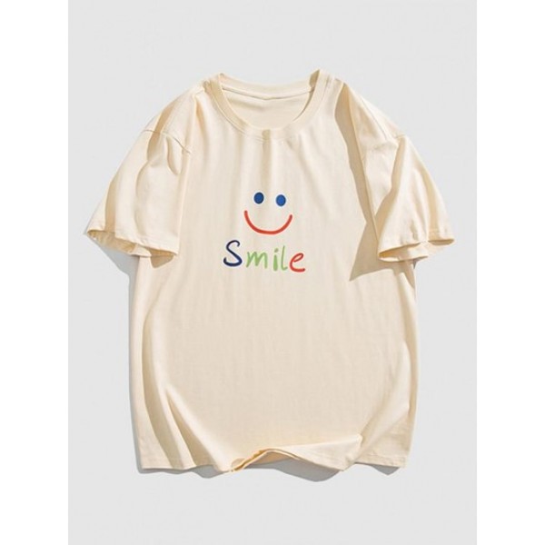 Smile Face Letter Printed Funny T-shirt