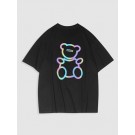 Cute Reflective Bear Graphic Print Short Sleeve T-shirt