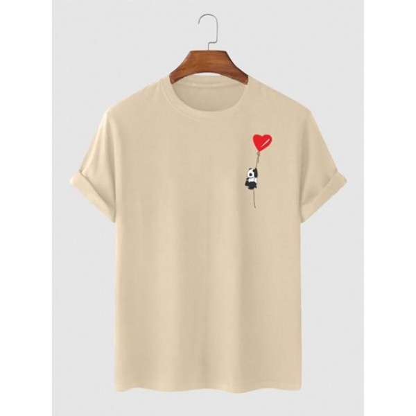 Panda And Heart Printed Casual T-shirt