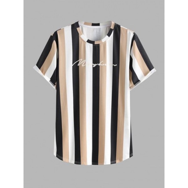 Vertical Stripe Graphic Short Sleeves Te...