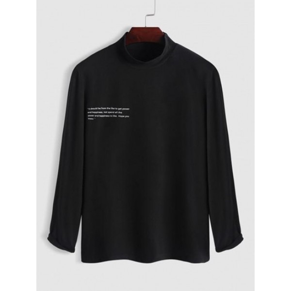 Sentence Pattern High Neck Long Sleeves T-shirt