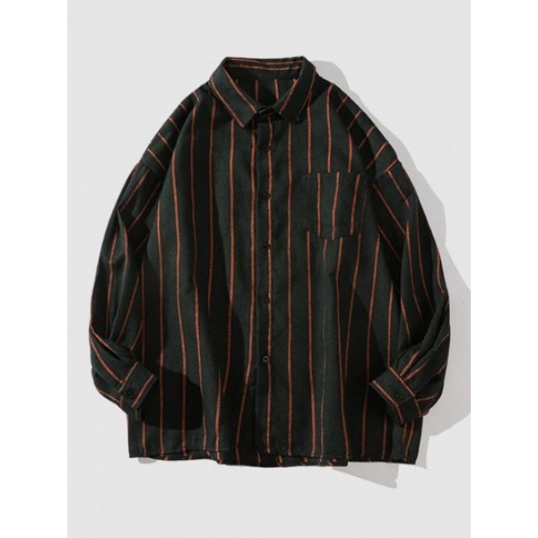 Vertical Stripes Front Pocket Casual Shirt