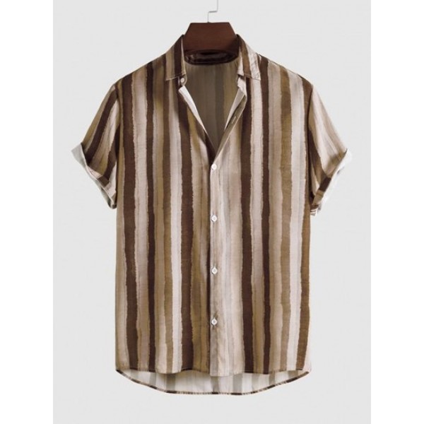 Retro Striped Print Button Thin Shirt