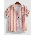 Button Up Stripe Print Short Sleeve Shirt