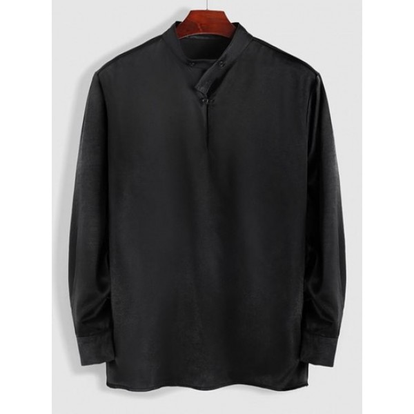 Chinese Style Solid Color Mandarin Collar Long Sleeves Shirt