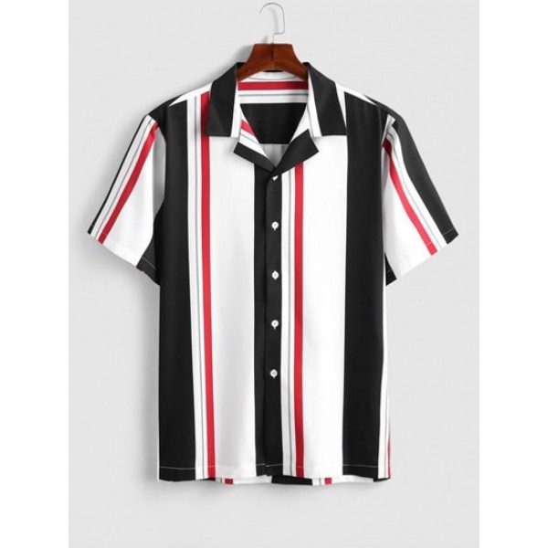 Vertical Stripe Colorblock Short Sleeves  Shirt