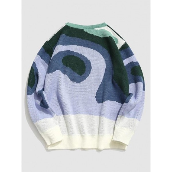 Colorblock Graphic Ribbed Y2K Aesthetic Sweater