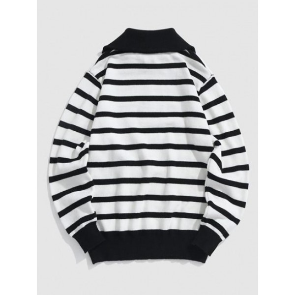 Half Zip Stripes Colorblock Sweater