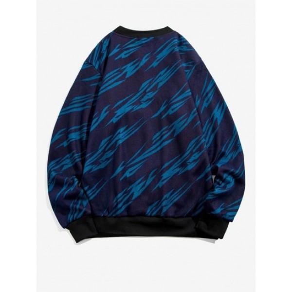 Stripes Print Rib-knit Trim Fleece Y2K Aesthetic Sweater