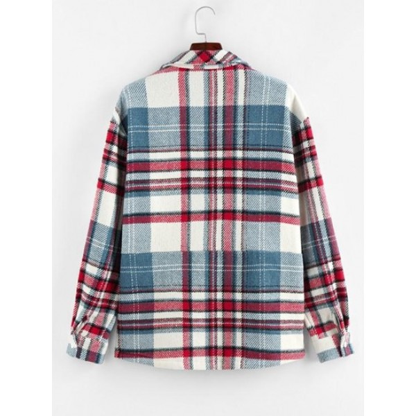 Plaid Print Half Zip Wool Blend Jacket