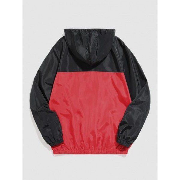 Colorblock CALIFORNIA Pattern Zipper Pullover Hooded Jacket