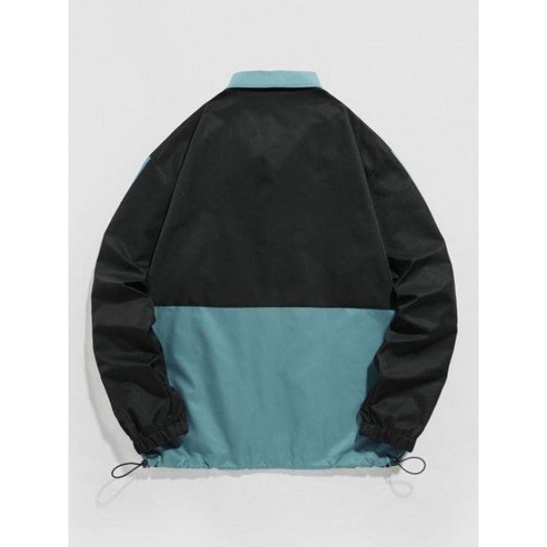 Letter Printed Two Tone Color Windbreaker Jacket