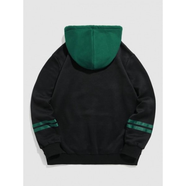 Colorblock NEW YORK Embroider Fleece-lined Hoodie