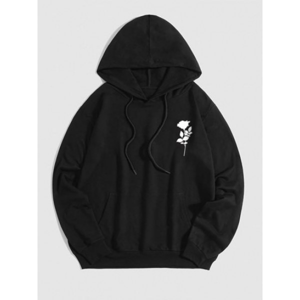 Japanese Characters Rose Print Hoodie