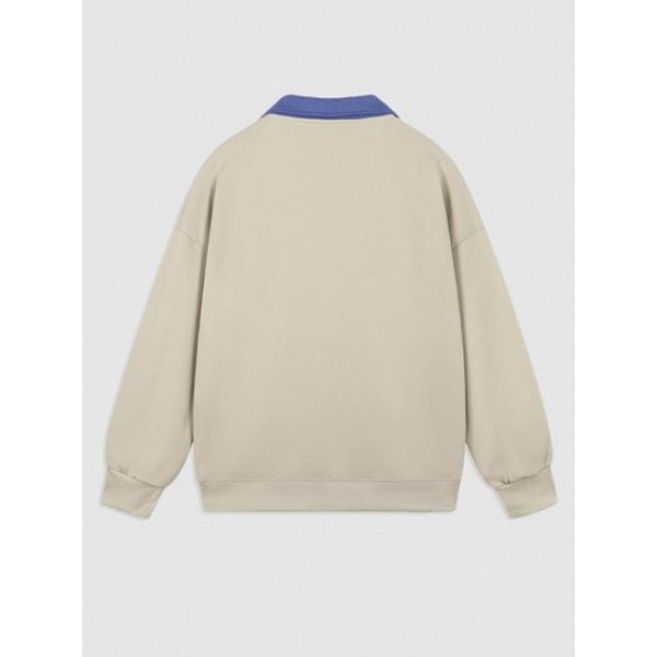 Color Spliced Polo Collar Sweatshirt