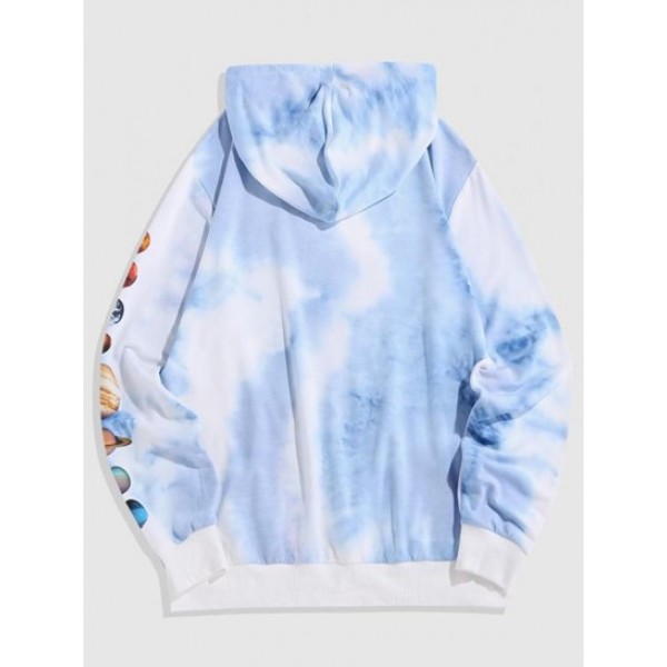 Streetwear Solar System Tie Dye Print Drawstring Hoodie