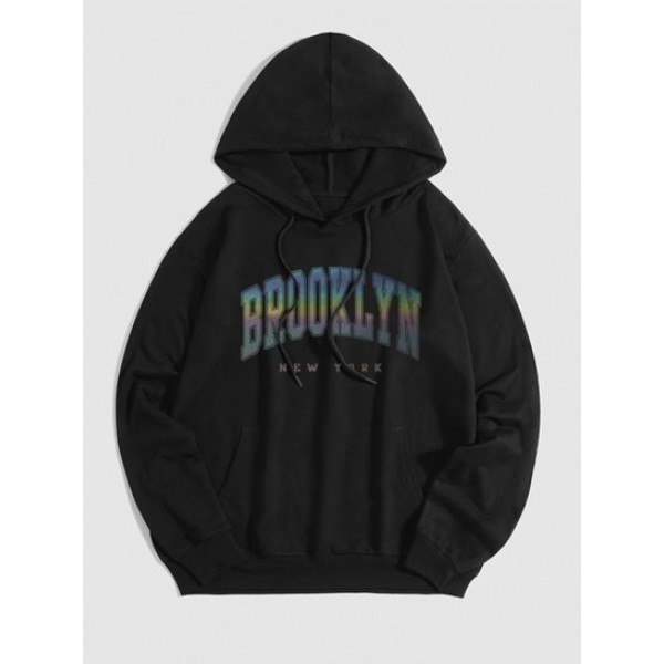 Fluorescence Letter BROOKLYN Printed Pullover Hoodie