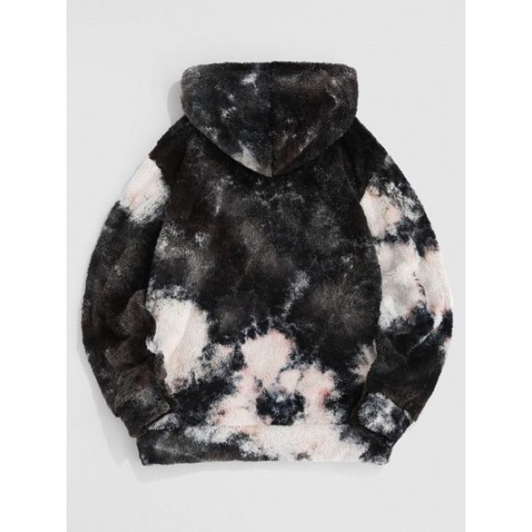 Streetwear Front Pocket Tie Dye Fluffy Hoodie