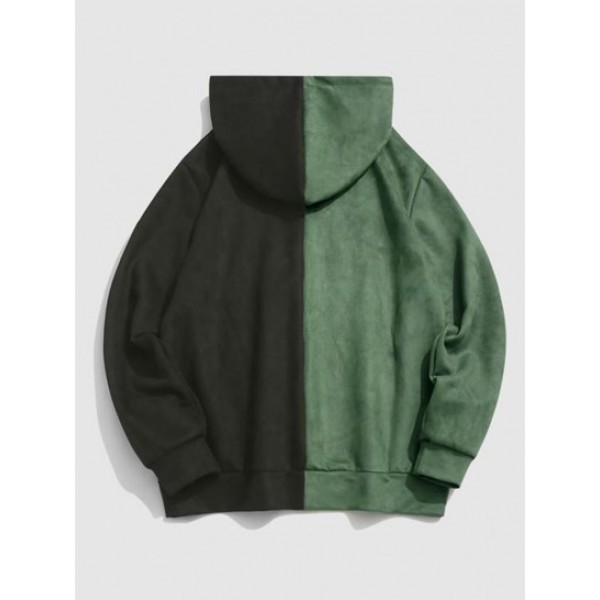 Streetwear Letters Embroidered Two Tone Suede Hoodie