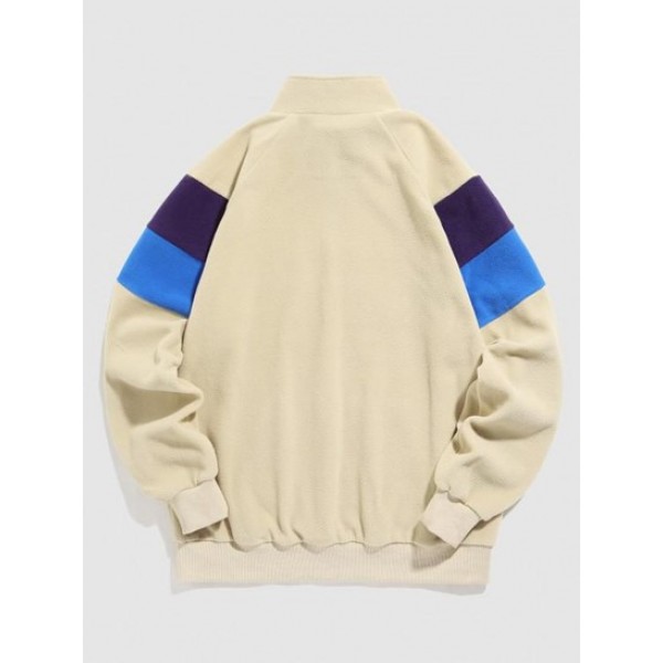 Colorblock Half Zip Polar Fleece Raglan Sleeves Fluffy Sweatshirt