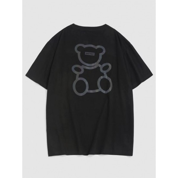 Cute Reflective Bear Graphic Print Short Sleeve T-shirt