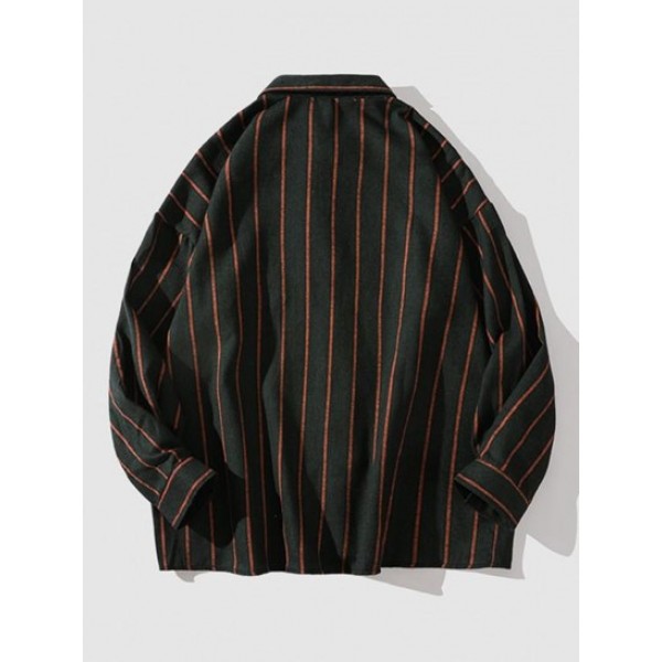 Vertical Stripes Front Pocket Casual Shirt