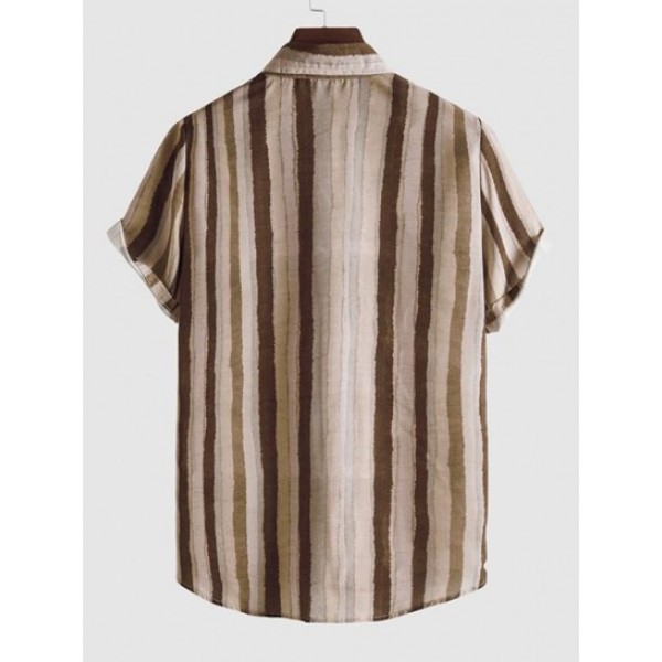 Retro Striped Print Button Thin Shirt