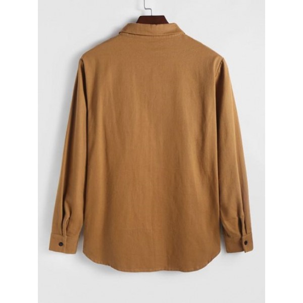 Solid Color Twill Textured Long Sleeves Shirt